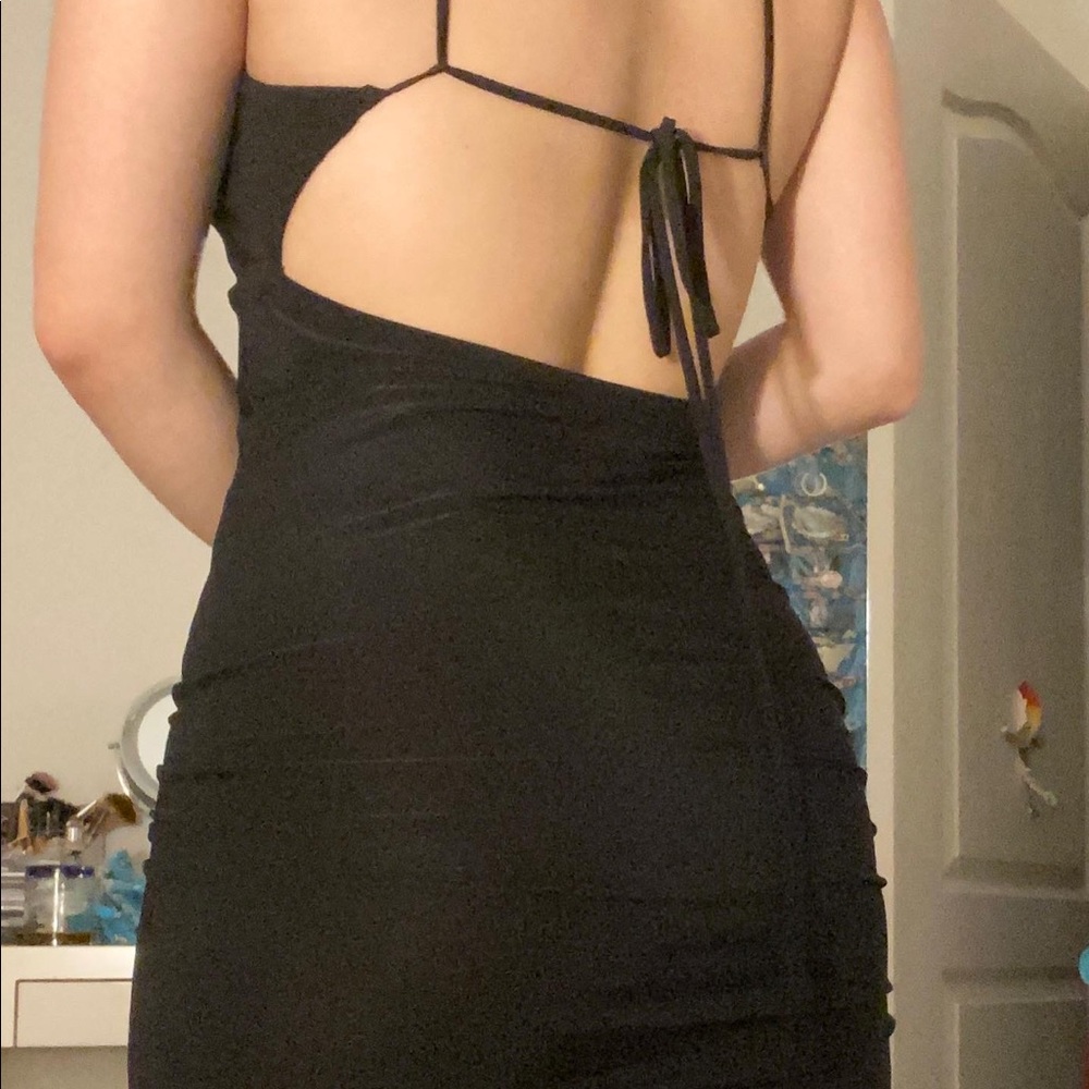 Black synched tie back dress
